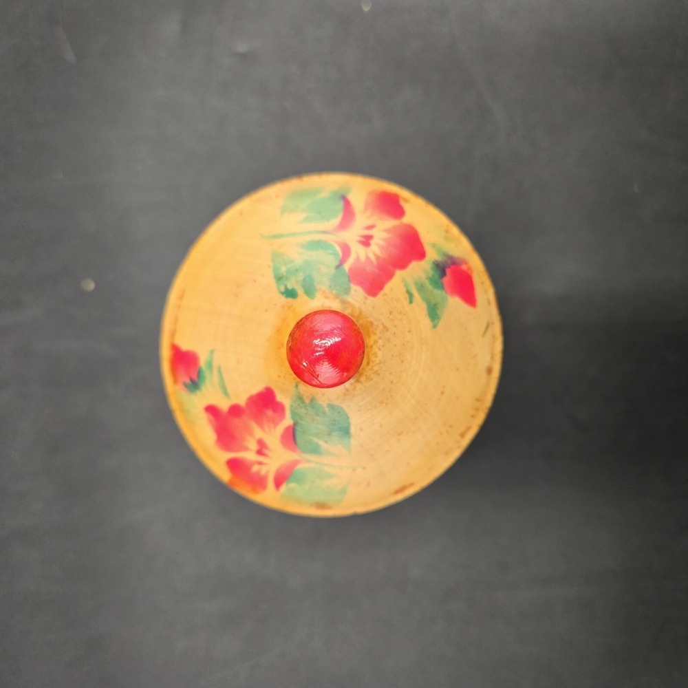 Vtg‎ Russian ? Ukranian Wooden Container Vase with Lid Folk Art Pink Floral - Picture 8 of 13